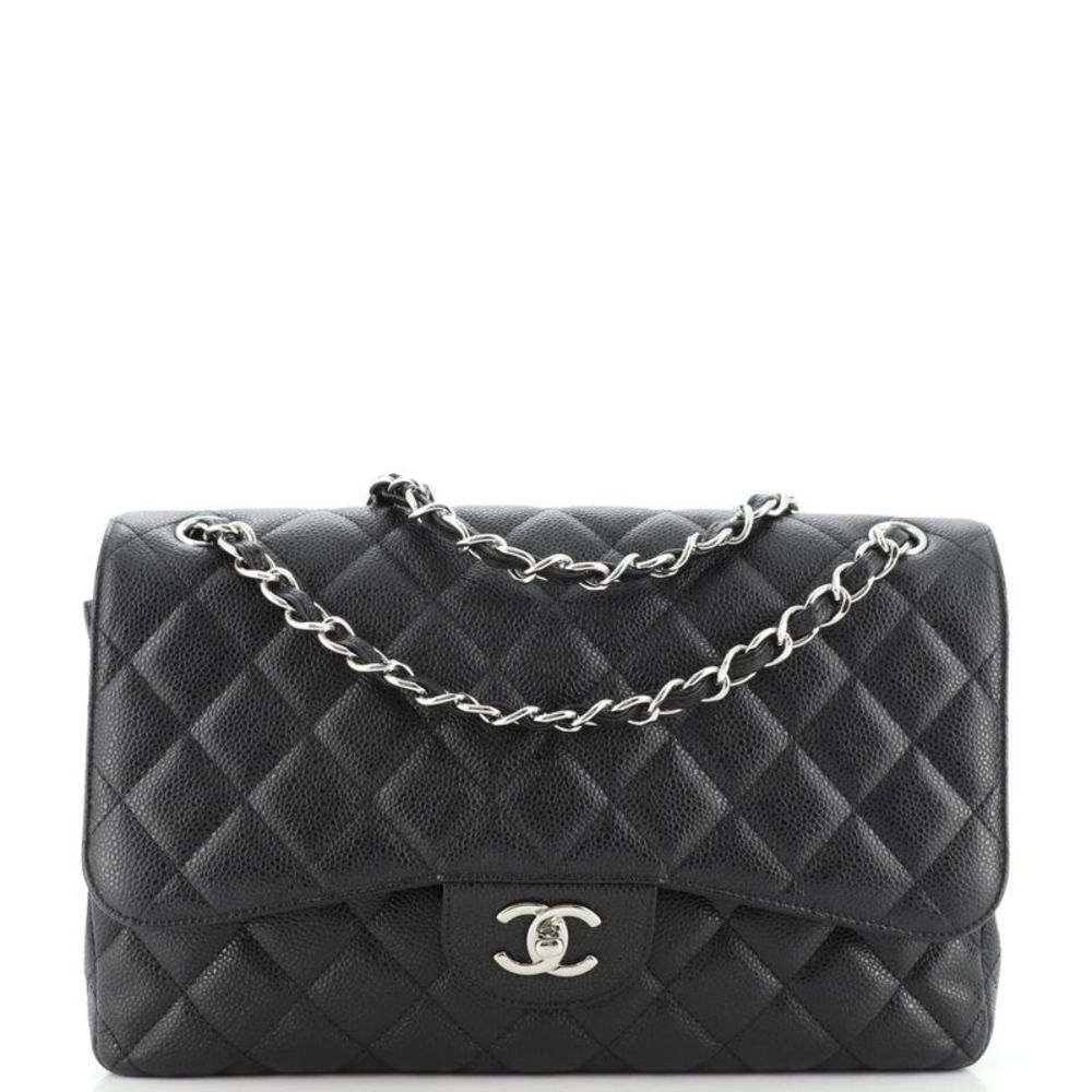 Chanel Classic Double Flap Bag Quilted Caviar Jumbo Black